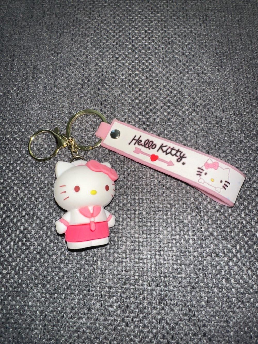 Hello Kitty White and Pink Rubber Figure Keychain with Strap